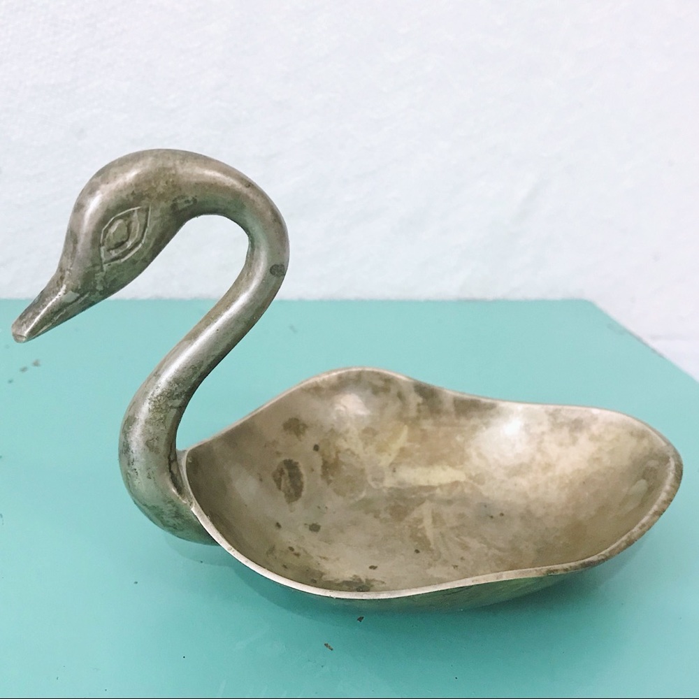Vintage Solid Brass Duck Trinket Tray